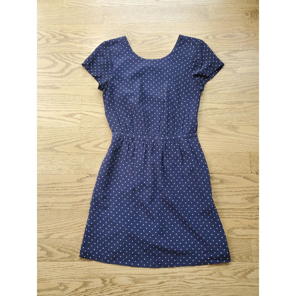 Madewell Womens 0 Polka Dots Stars Navy Cross Back Dress 100% Silk VGUC